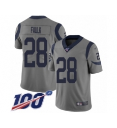 Youth Los Angeles Rams #28 Marshall Faulk Limited Gray Inverted Legend 100th Season Football Jersey