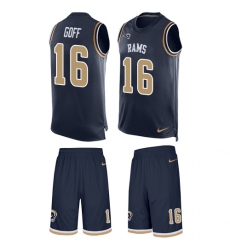 Men's Nike Los Angeles Rams #16 Jared Goff Limited Navy Blue Tank Top Suit NFL Jersey