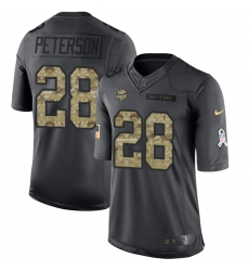 Youth Nike Minnesota Vikings #28 Adrian Peterson Limited Black 2016 Salute to Service NFL Jersey