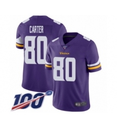 Men's Minnesota Vikings #80 Cris Carter Purple Team Color Vapor Untouchable Limited Player 100th Season Football Jersey