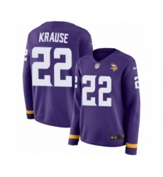 Women's Nike Minnesota Vikings #22 Paul Krause Limited Purple Therma Long Sleeve NFL Jersey