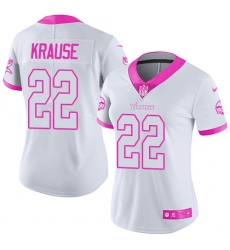 Women's Nike Minnesota Vikings #22 Paul Krause Limited White/Pink Rush Fashion NFL Jersey