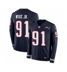 Youth Nike New England Patriots #91 Deatrich Wise Jr Limited Navy Blue Therma Long Sleeve NFL Jersey