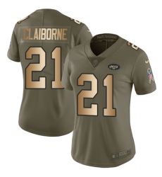 Women's Nike New York Jets #21 Morris Claiborne Limited Olive/Gold 2017 Salute to Service NFL Jersey