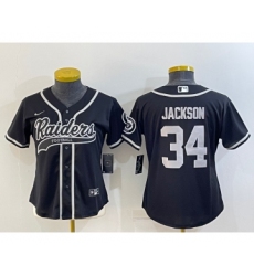 Women's Las Vegas Raiders #34 Bo Jackson Black With Patch Cool Base Stitched Baseball Jersey