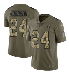 Youth Nike Oakland Raiders #24 Charles Woodson Limited Olive/Camo 2017 Salute to Service NFL Jersey
