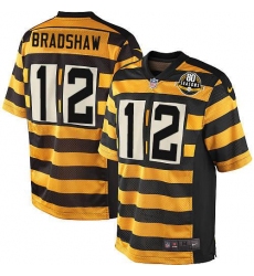 Youth Nike Pittsburgh Steelers #12 Terry Bradshaw Elite Yellow/Black Alternate 80TH Anniversary Throwback NFL Jersey