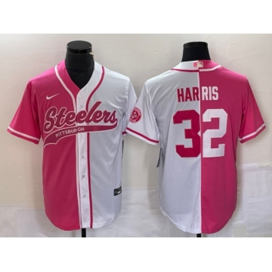 Men's Nike Pittsburgh Steelers #32 Franco Harris Pink White Two Tone Cool Base Stitched Baseball Jersey Men's Nike Pittsburgh Steelers #32 Franco Harris Pink White Two Tone Cool Base Stitched Baseball Jersey