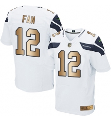 Men's Nike Seattle Seahawks 12th Fan Elite White/Gold NFL Jersey