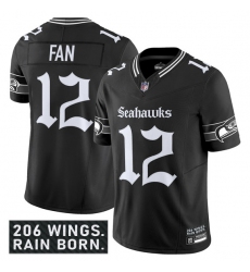 Men's Seattle Seahawks #12 Fan Black 2025 F.U.S.E. 'Gothic Rain City Shadows Edition' Vapor Limited Football Stitched Jersey