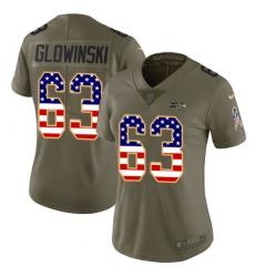 Women's Nike Seattle Seahawks #63 Mark Glowinski Limited Olive/USA Flag 2017 Salute to Service NFL Jersey