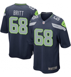 Men's Nike Seattle Seahawks #68 Justin Britt Game Steel Blue Team Color NFL Jersey