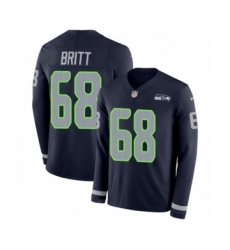 Men's Nike Seattle Seahawks #68 Justin Britt Limited Navy Blue Therma Long Sleeve NFL Jersey