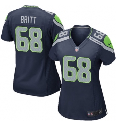 Women's Nike Seattle Seahawks #68 Justin Britt Game Steel Blue Team Color NFL Jersey