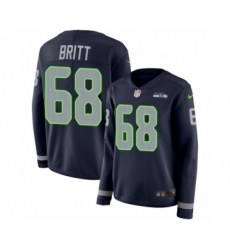 Women's Nike Seattle Seahawks #68 Justin Britt Limited Navy Blue Therma Long Sleeve NFL Jersey