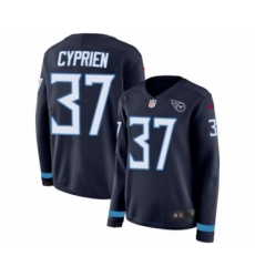 Women's Nike Tennessee Titans #37 Johnathan Cyprien Limited Navy Blue Therma Long Sleeve NFL Jersey