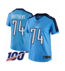 Women's Tennessee Titans #74 Bruce Matthews Limited Light Blue Rush Vapor Untouchable 100th Season Football Jersey