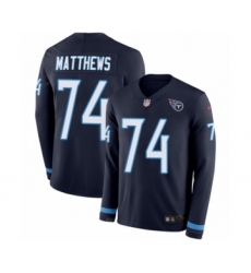 Youth Nike Tennessee Titans #74 Bruce Matthews Limited Navy Blue Therma Long Sleeve NFL Jersey