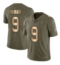 Men's Nike Tennessee Titans #9 Steve McNair Limited Olive/Gold 2017 Salute to Service NFL Jersey