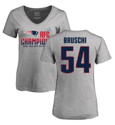 Women's Nike New England Patriots #54 Tedy Bruschi Heather Gray 2017 AFC Champions V-Neck T-Shirt