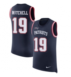 Men's Nike New England Patriots #19 Malcolm Mitchell Limited Navy Blue Rush Player Name & Number Tank Top NFL Jersey