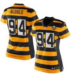Women's Nike Pittsburgh Steelers #94 Tyson Alualu Game Yellow/Black Alternate 80TH Anniversary Throwback NFL Jersey