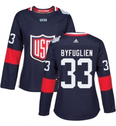 Women's Adidas Team USA #33 Dustin Byfuglien Authentic Navy Blue Away 2016 World Cup Hockey Jersey