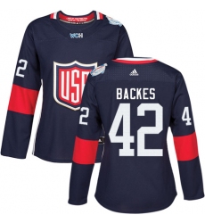 Women's Adidas Team USA #42 David Backes Authentic Navy Blue Away 2016 World Cup Hockey Jersey