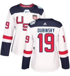 Women's Adidas Team USA #19 Brandon Dubinsky Premier White Home 2016 World Cup Hockey Jersey
