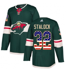 Men's Adidas Minnesota Wild #32 Alex Stalock Authentic Green USA Flag Fashion NHL Jersey