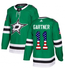 Men's Adidas Dallas Stars #11 Mike Gartner Authentic Green USA Flag Fashion NHL Jersey