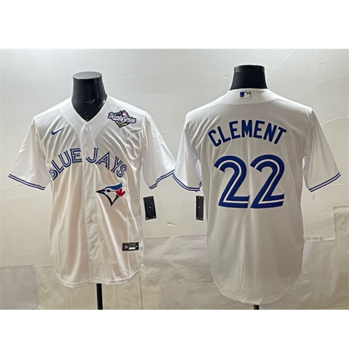 Men's Toronto Blue Jays #22 Ernie Clement White 2025 World Series Home Cool Base Stitched Jersey