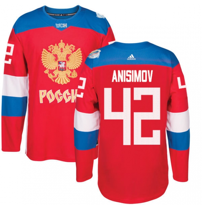 Men's Adidas Team Russia #42 Artem Anisimov Premier Red Away 2016 World Cup of Hockey Jersey