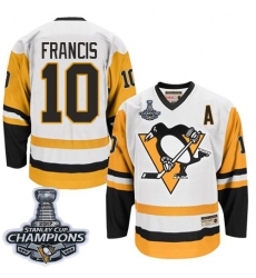 Men's CCM Pittsburgh Penguins #10 Ron Francis Premier White Throwback 2017 Stanley Cup Champions NHL Jersey