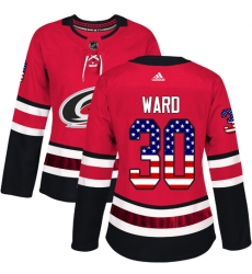 Women's Adidas Carolina Hurricanes #30 Cam Ward Authentic Red USA Flag Fashion NHL Jersey