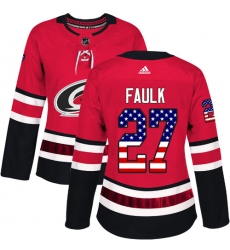 Women's Adidas Carolina Hurricanes #27 Justin Faulk Authentic Red USA Flag Fashion NHL Jersey