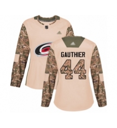 Women's Carolina Hurricanes #44 Julien Gauthier Authentic Camo Veterans Day Practice Hockey Jersey