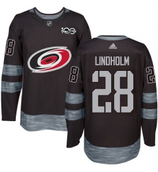 Men's Adidas Carolina Hurricanes #28 Elias Lindholm Authentic Black 1917-2017 100th Anniversary NHL Jersey