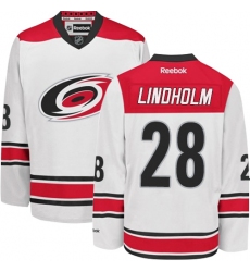 Men's Reebok Carolina Hurricanes #28 Elias Lindholm Authentic White Away NHL Jersey