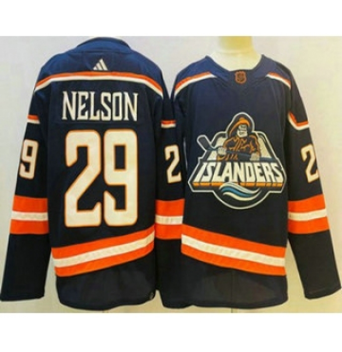 Men's New York Islanders #29 Brock Nelson Blue 2022 Reverse Retro Stitched Jersey
