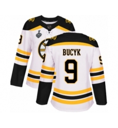 Women's Boston Bruins #9 Johnny Bucyk Authentic White Away 2019 Stanley Cup Final Bound Hockey Jersey