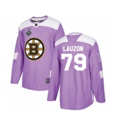 Men's Boston Bruins #79 Jeremy Lauzon Authentic Purple Fights Cancer Practice 2019 Stanley Cup Final Bound Hockey Jersey