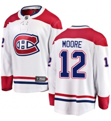 Men's Montreal Canadiens #12 Dickie Moore Authentic White Away Fanatics Branded Breakaway NHL Jersey