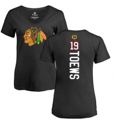 NHL Women's Adidas Chicago Blackhawks #19 Jonathan Toews Black Backer T-Shirt