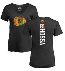 NHL Women's Adidas Chicago Blackhawks #81 Marian Hossa Black Backer T-Shirt