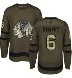 Men's Adidas Chicago Blackhawks #6 Michal Kempny Authentic Green Salute to Service NHL Jersey