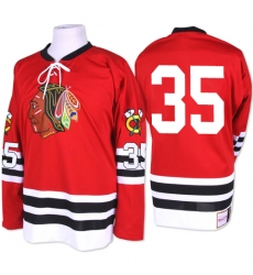 Men's Mitchell and Ness Chicago Blackhawks #35 Tony Esposito Premier Red 1960-61 Throwback NHL Jersey