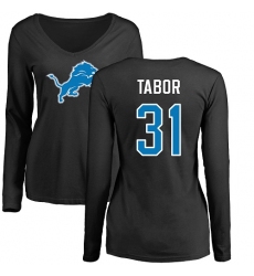 NFL Women's Nike Detroit Lions #31 Teez Tabor Black Name & Number Logo Long Sleeve T-Shirt