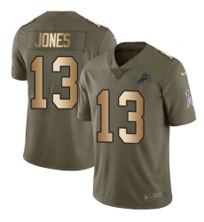 Men's Nike Detroit Lions #13 T.J. Jones Limited Olive/Gold Salute to Service NFL Jersey