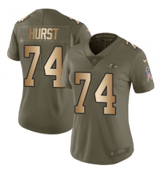 Women's Nike Baltimore Ravens #74 James Hurst Limited Olive/Gold Salute to Service NFL Jersey